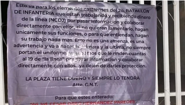 Alerta en Ciudad Cuauhtémoc: Narcomantas acusan a soldados de colaborar con La Línea